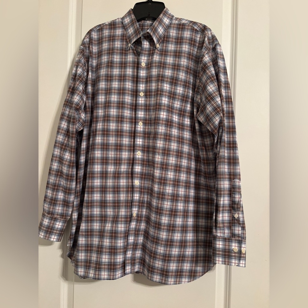 Peter Millar Dress Shirt- Plaid Checked Fall colors in season- SIZE LARGE
